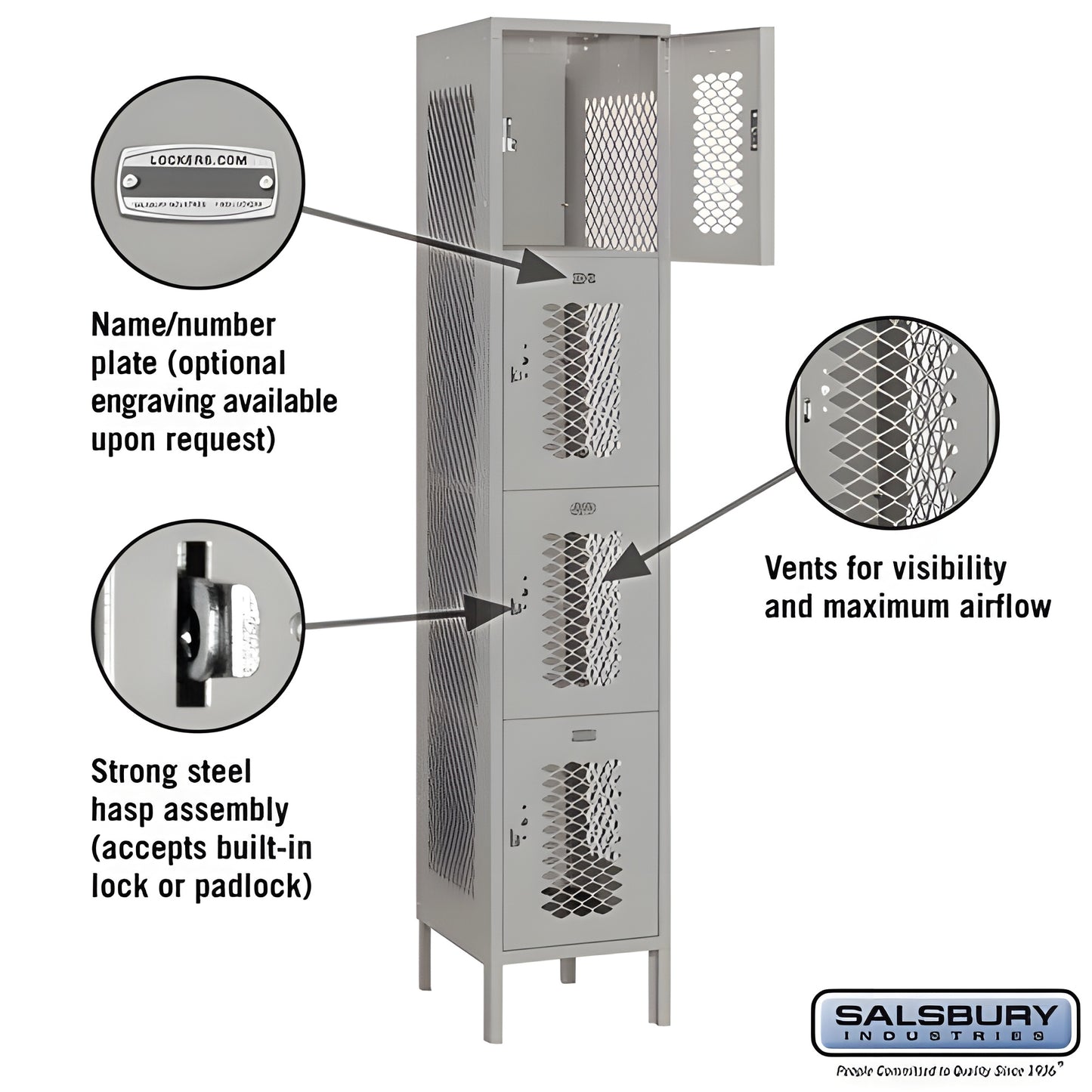 Salsbury 15" Wide Double Tier Vented Metal Locker - 1 Wide - 82165GY-U