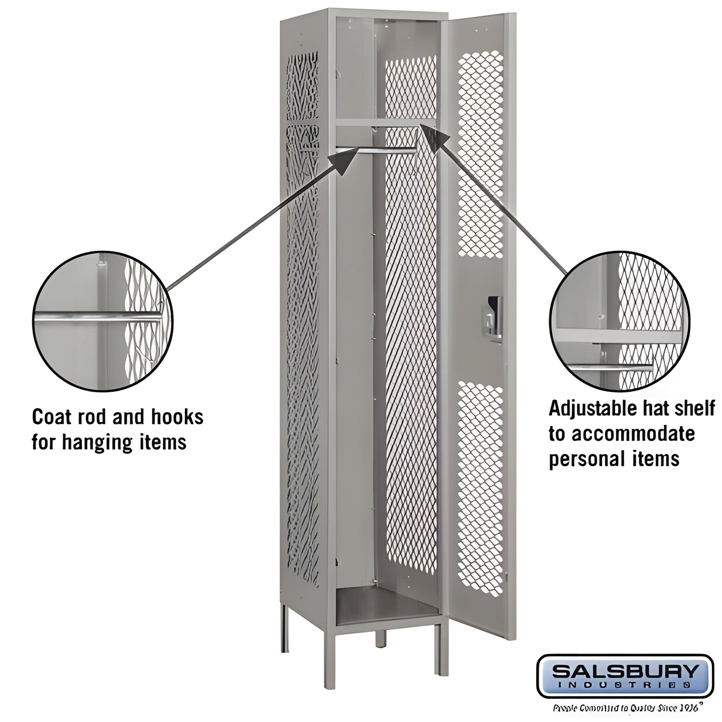Salsbury 15" Wide Four Tier Vented Metal Locker - 1 Wide - 84168GY-U