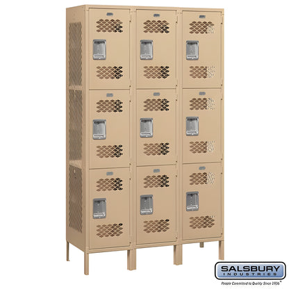 Salsbury 15" Wide Triple Tier Vented Metal Locker - 3 Wide -  83365GY-U