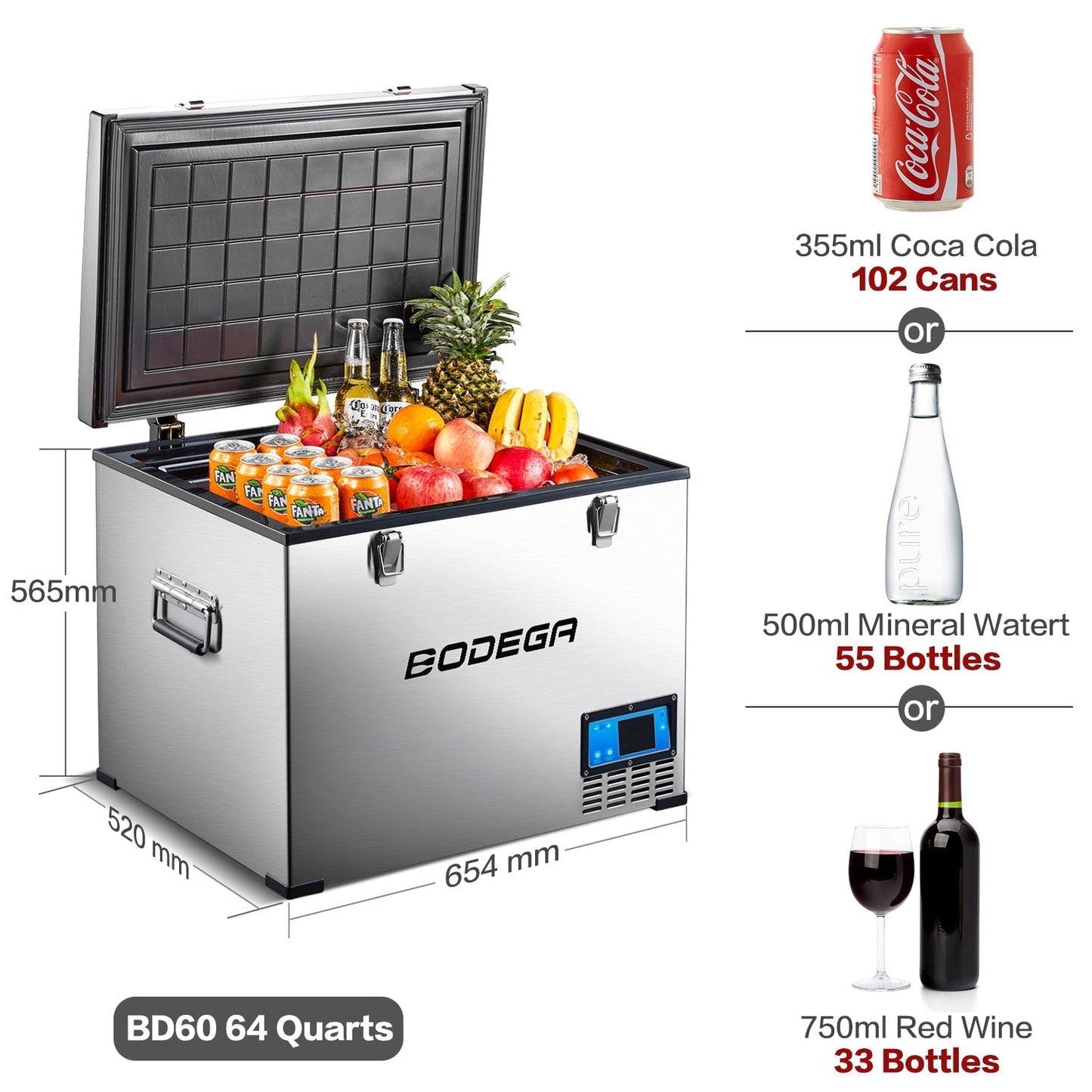 BODEGAcooler Portable Fridge Freezer 64QT/60L Large Capacity - BCD60