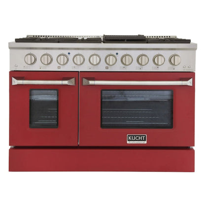 Kucht Professional 48 in. 6.7 cu ft. Propane Gas Range with Red Door and Silver Knobs - KNG481/LP-R
