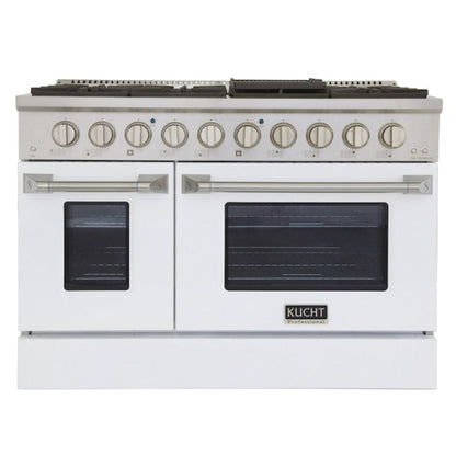 Kucht Professional 48 in. 6.7 cu ft. Natural Gas Range with White Door and Silver Knobs -  KNG481-W