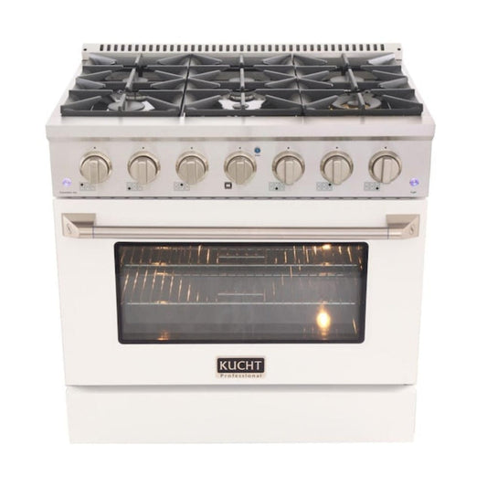 Kucht Professional 36 in. 5.2 cu ft. Natural Gas Range with White Door and Silver Knobs - KNG361-W