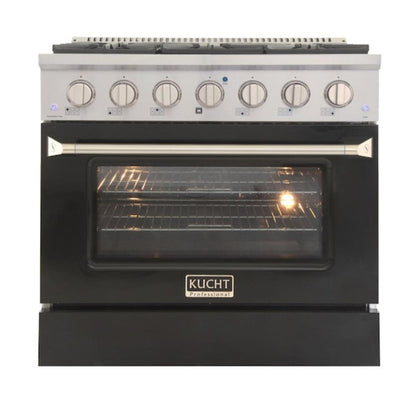 Kucht Professional 36 in. 5.2 cu ft. Propane Gas Range with Black Door and Silver Knobs - KNG361/LP-K