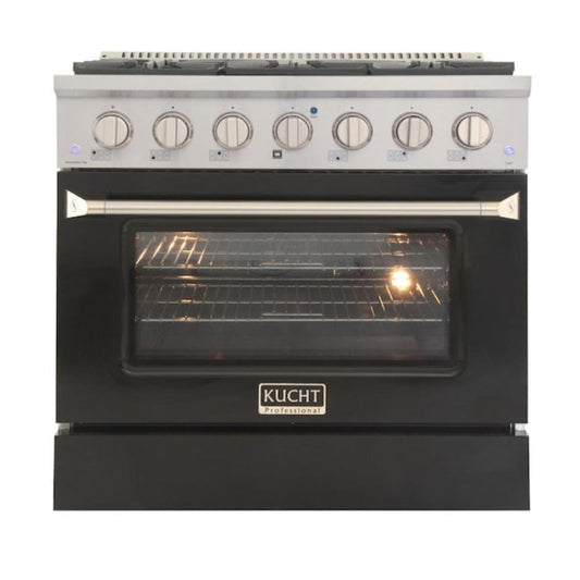Kucht Professional 36 in. 5.2 cu ft. Propane Gas Range with Black Door and Silver Knobs - KNG361/LP-K