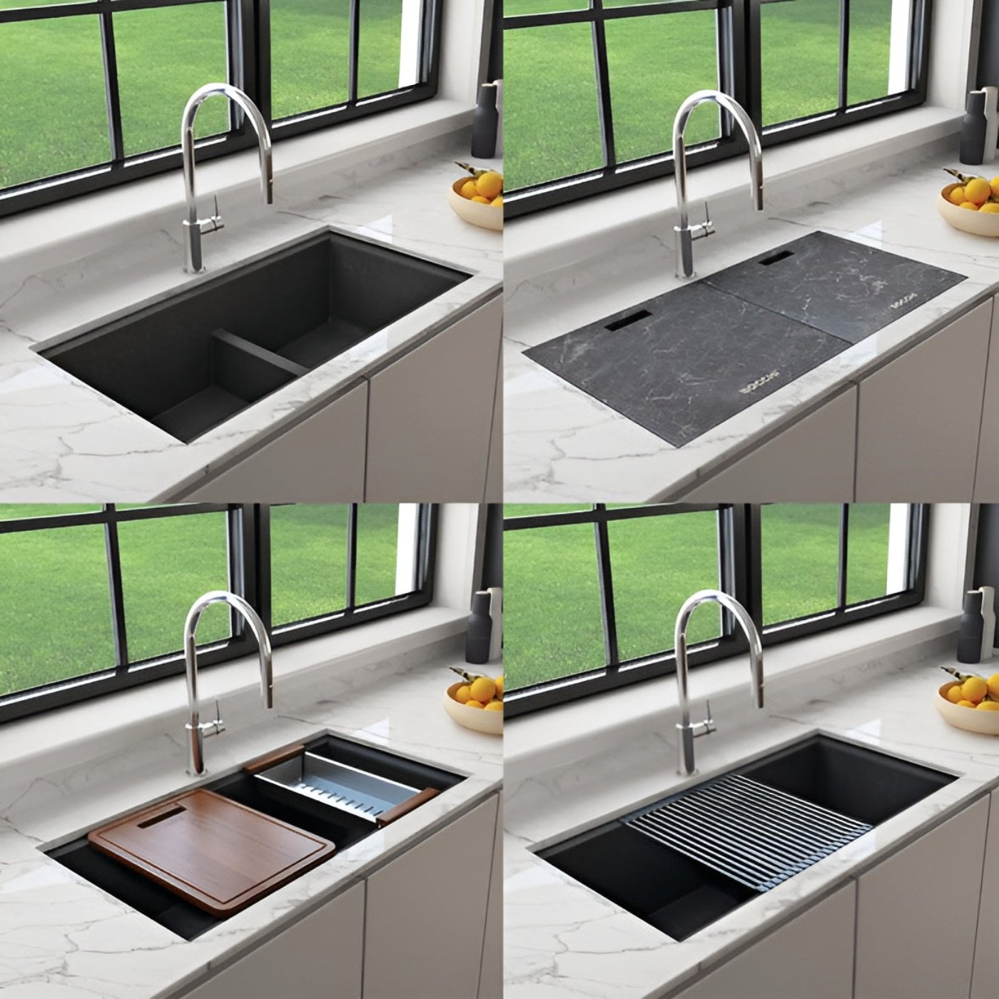 Bocchi 34" Undermount Double Bowl Composite Workstation Kitchen Sink with Covers in Metallic Black - 1618-505-0126HP