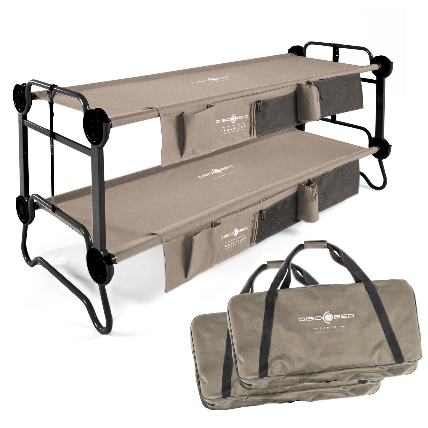 Disc-O-Bed X Large Cam-O-Bunk Benchable Double Cot with Storage Organizers, Tan - 168026