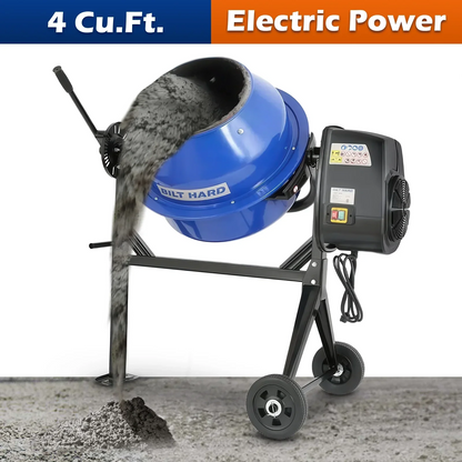BILT HARD Electric Cement Mixer, 4 Cubic Ft. Portable Concrete Mixer Machine, Wheelbarrow Cement Mixing Tools for Stucco - TCA-0051