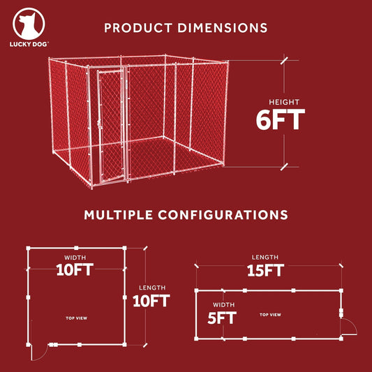 Lucky Dog 10' x 10' Heavy Duty Outdoor Chain Link Dog Kennel w/ Door (3 Pack) - 174144