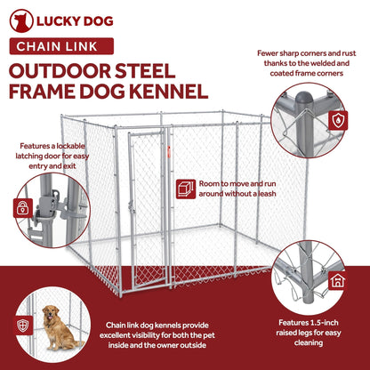 Lucky Dog 10' x 10' Chain Link Dog Kennel (2 Pack) & Waterproof Roof Cover - 174393