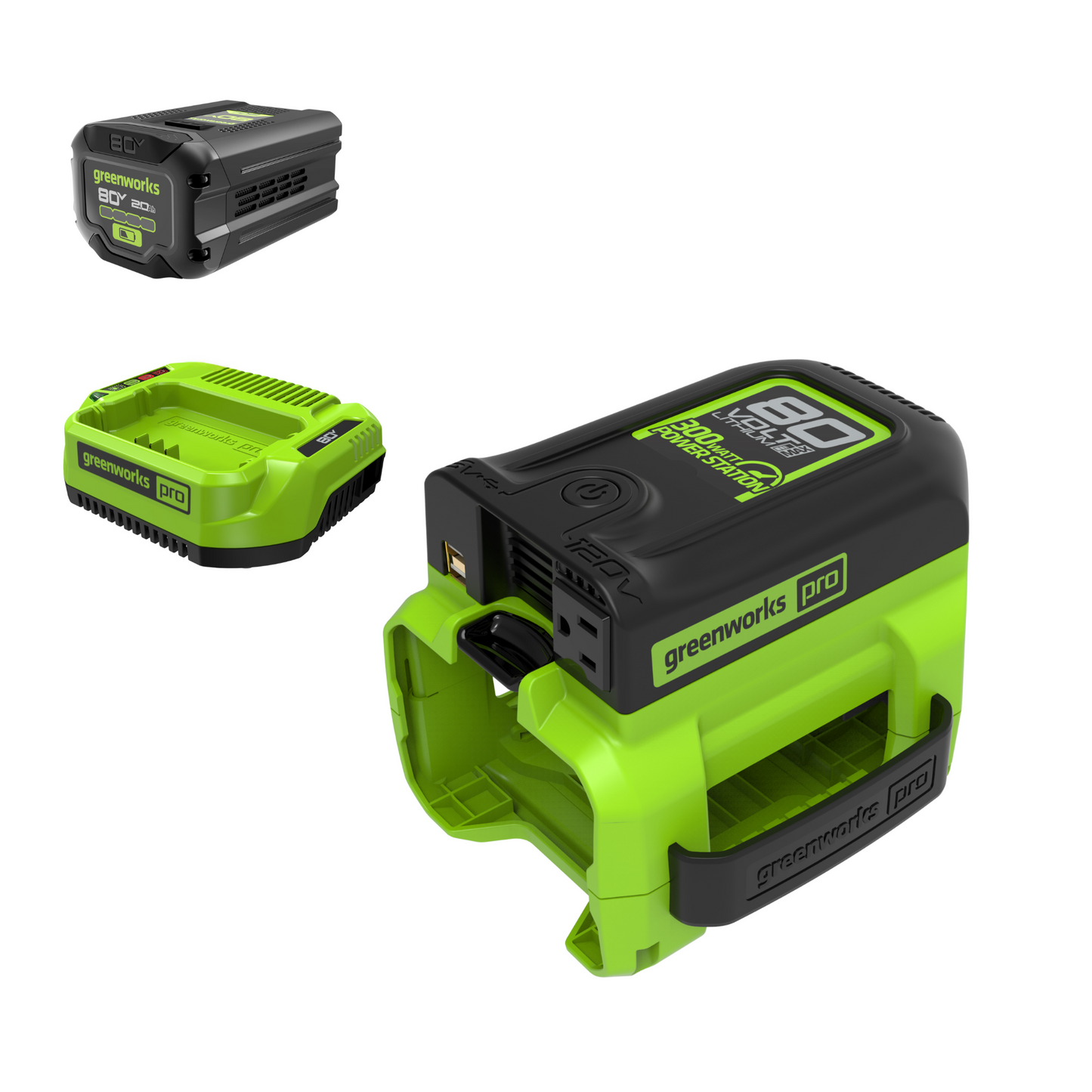 Greenworks 80V Cordless Battery 300 Watt Power Inverter w/ 2Ah Battery and Charger - 1810702-VK