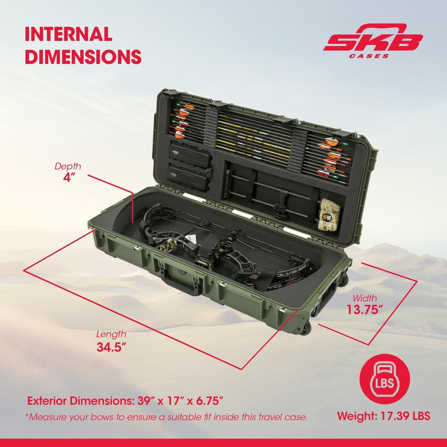 SKB Cases 3614 Hard Plastic Exterior Parallel Limb Bow Crossbow Case, Green - 189868