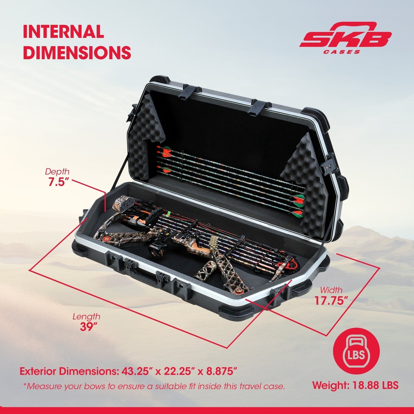 SKB Cases 4119 Hard Exterior Waterproof ATA Single Parallel Limb Bow Case, Black - 189870