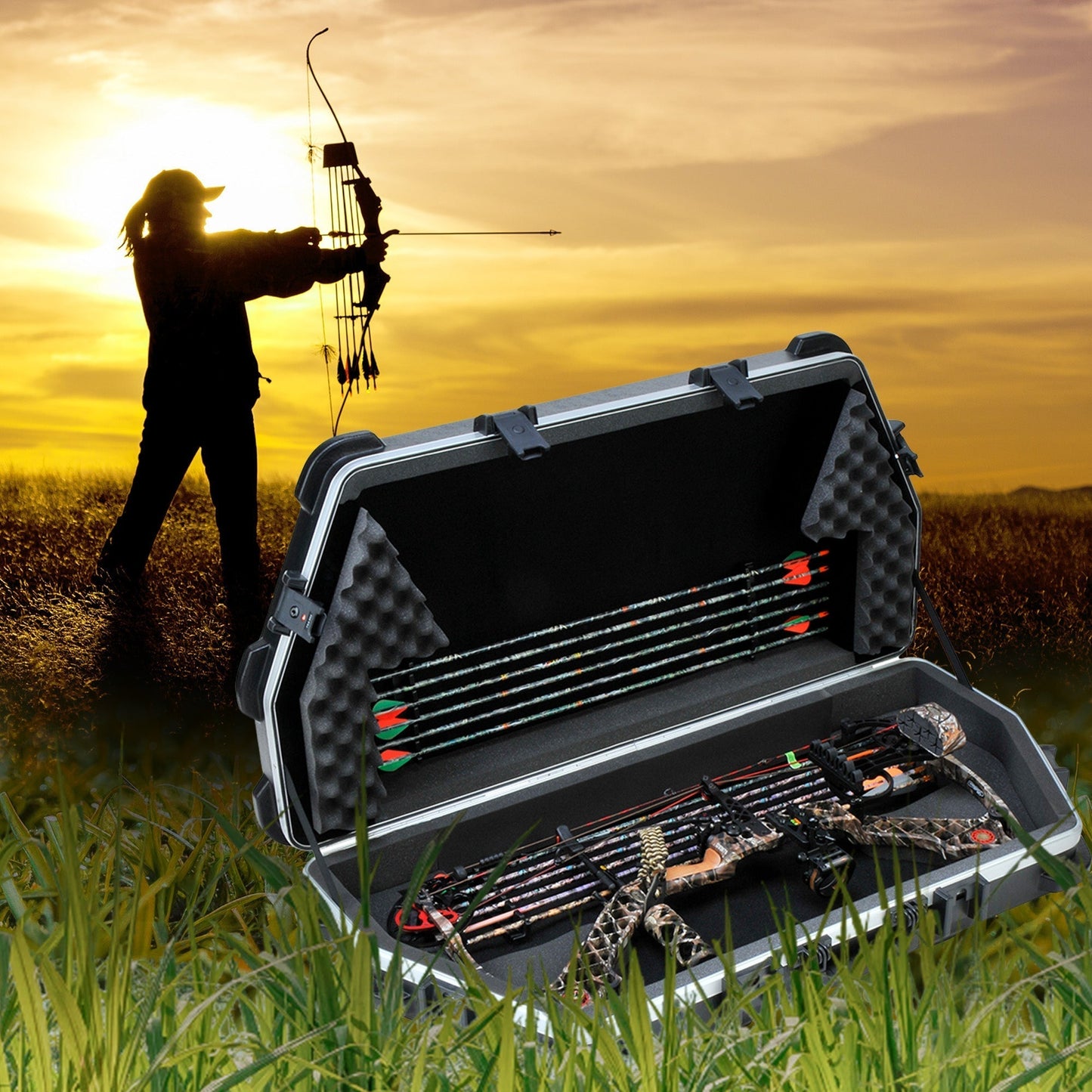 SKB Cases 4119 Hard Exterior Waterproof ATA Single Parallel Limb Bow Case, Black - 189870