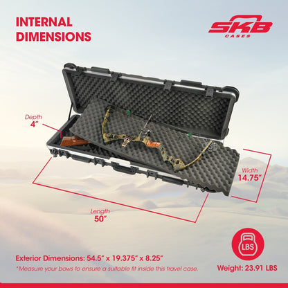SKB Cases 2SKB-5014 Hard Exterior Waterproof ATA 50-Inch Double Bow Case, Black - 189871