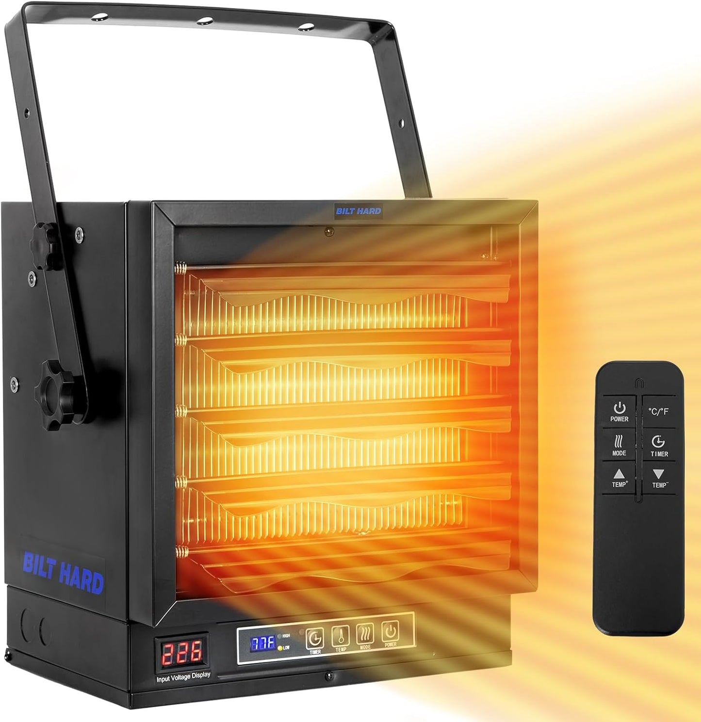 BILT HARD 10,000W Garage Heater, 240V Digital Fan-Forced Wall Mount Shop Heater with Full-Function Remote, Hardwired Shop Heater with 8H Timer, Overheat Protection, Ideal for Garage, Workshop - WHF-0509