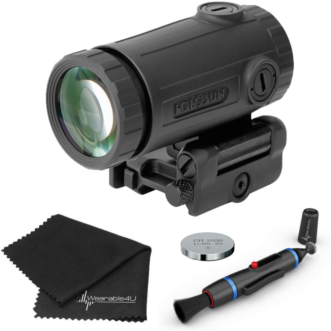 Holosun HM3XT Titanium 3X Magnifier Lens Cleaning Pen, Extra Battery and Lens Cleaning Cloth Bundle - HM3XT_Towel_W4U-LCP_2032