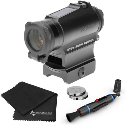 Holosun HS515CM Military Grade Micro Red Circle Dot Sight/Solar Panel/QD Mount Optics Lens Cleaning Pen, Extra Battery and Lens Cleaning Cloth Bundle - HS515CM_Towel_W4U-LCP_2032