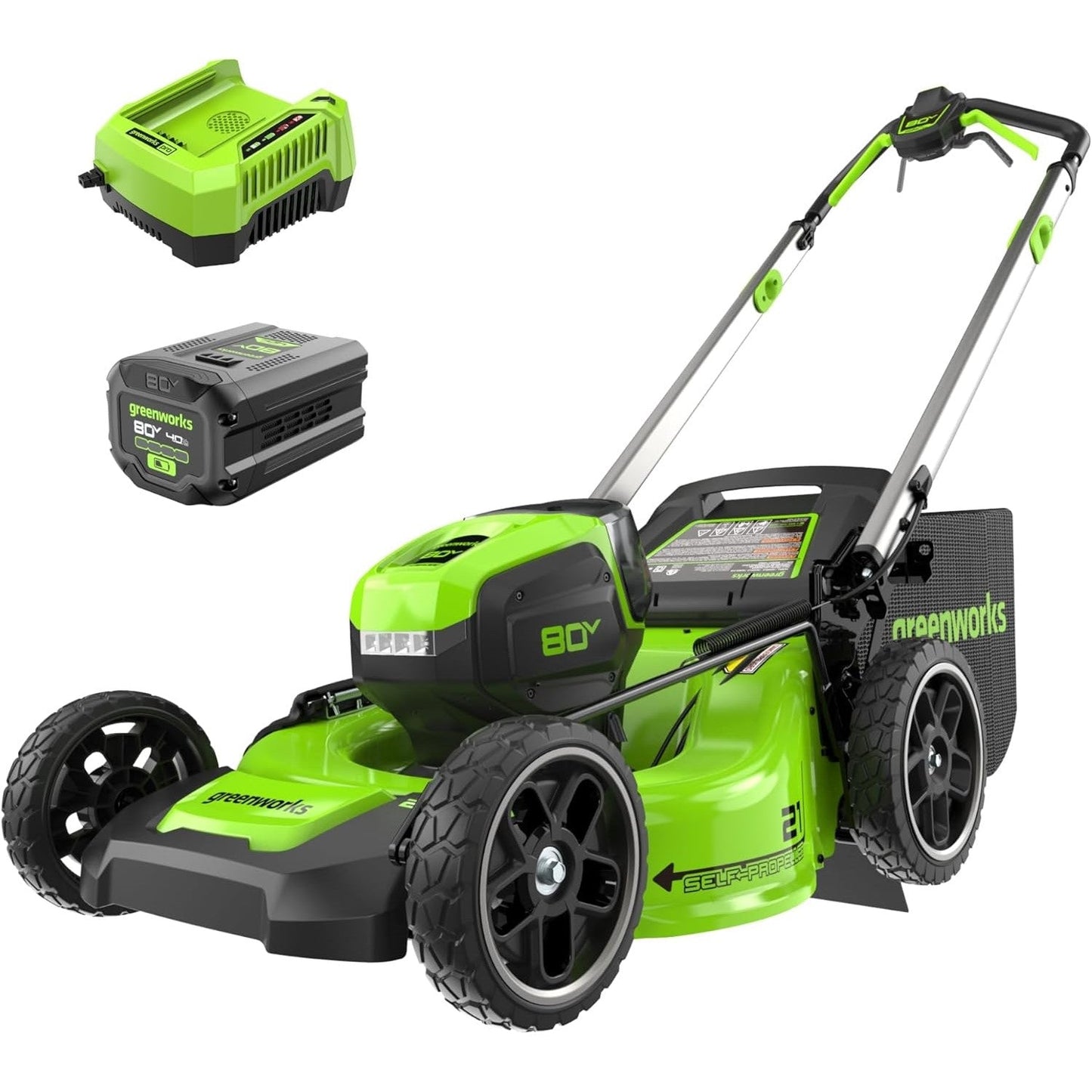 Greenworks 80V 21" Cordless Battery 4-in-1 Self-Propelled Lawn Mower w/ 8.0Ah Battery & 6A Charger - 2552102