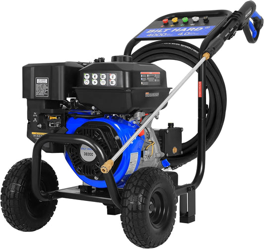 BILT HARD 4000 PSI Gas Pressure Washer, 302cc Engine, 4.0 GPM, Spray Gun, Wand, 5 QC Nozzles, 50 Ft Hose - THA-0356
