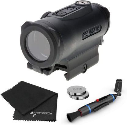 Holosun HE530G Elite Red Dot 30mm Optical Sight with Wearable4U Lens Cleaning Pen and Extra Battery and Lens Cleaning Cloth Bundle - HE530G-RD_Towel_W4U-LCP_2032