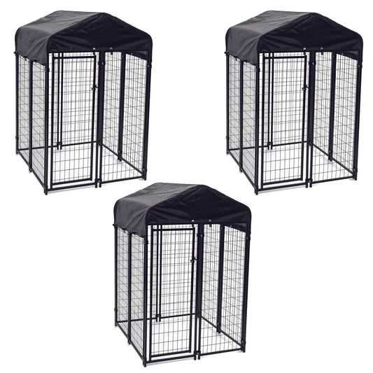 Lucky Dog Uptown Outdoor Covered Kennel Heavy Duty Dog Cage Pen (3 Pack) - 173760