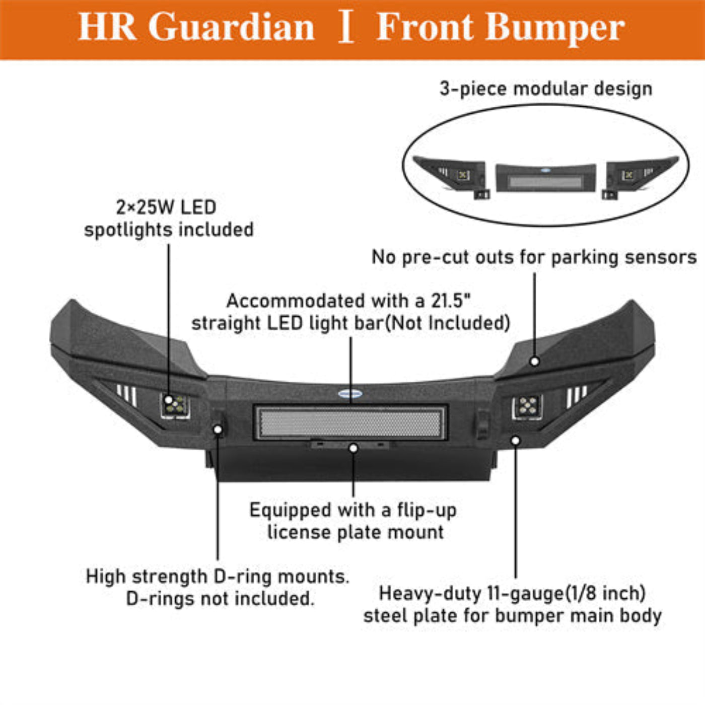 15-20 Chevy Colorado Front Bumper w/Skid Plate(Excluding ZR2 Models) - Hooke Road - HE.9114-S