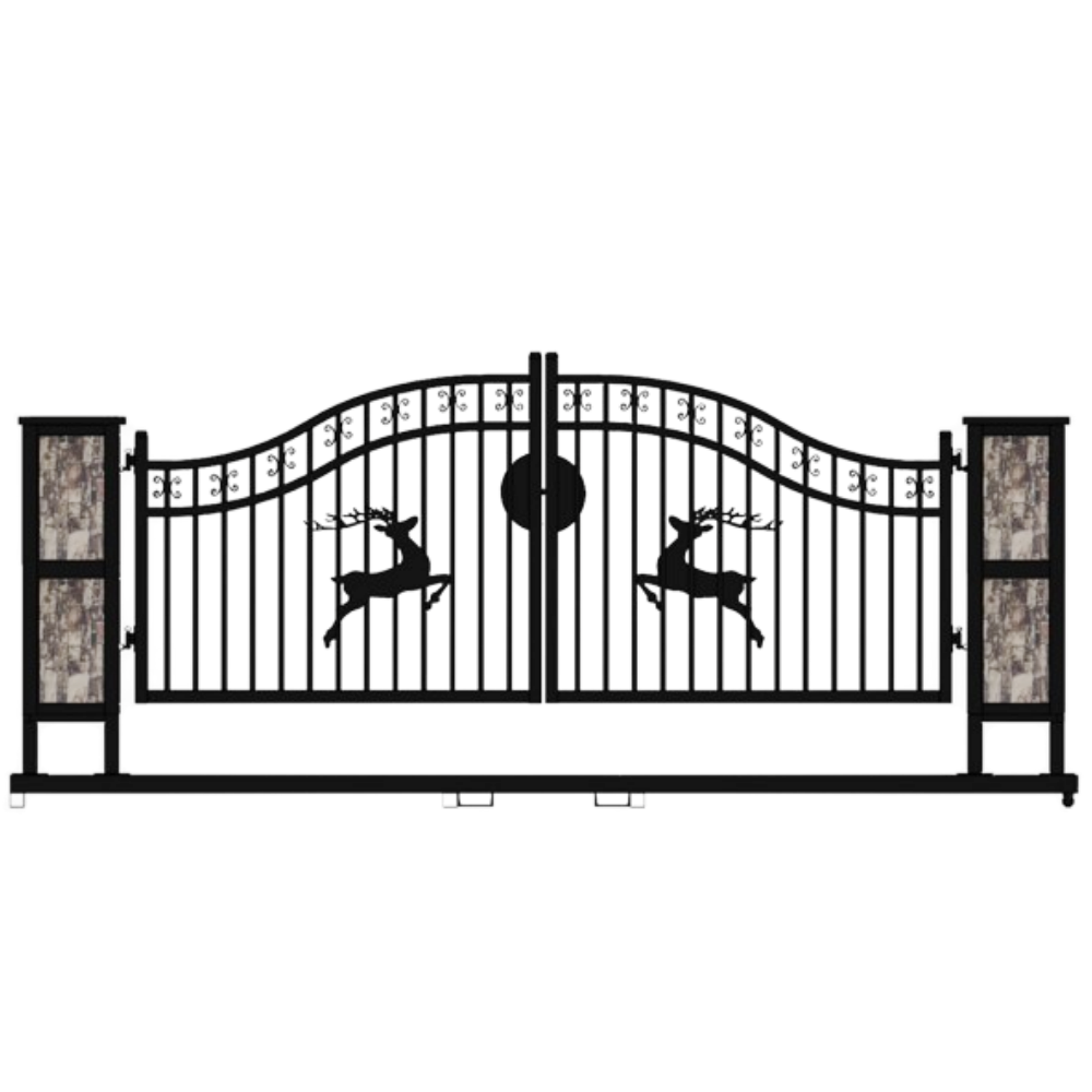 [AS-IS] 20ft Double Arc Wrought Steel Garden Gate with Post