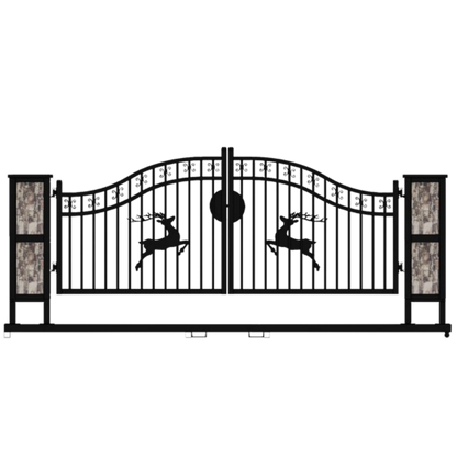 [AS-IS] 20ft Double Arc Wrought Steel Garden Gate with Post