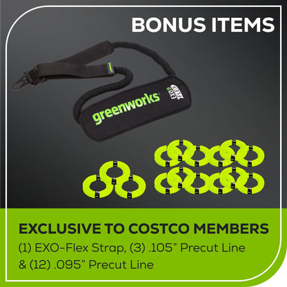 Greenworks 80V 17" Brushless String Trimmer Shoulder Strap, Precut  Line included w/ 2.0Ah Battery & Charger - 2136602