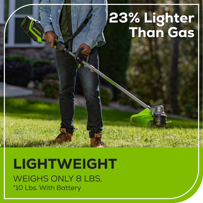 Greenworks 80V 17" Brushless String Trimmer Shoulder Strap, Precut  Line included w/ 2.0Ah Battery & Charger - 2136602