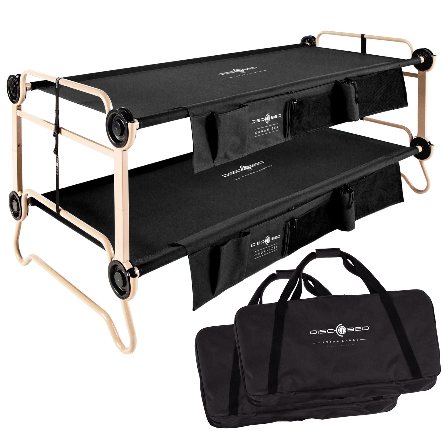 Disc-O-Bed XLarge Cam-O-Bunk Benchable Double Cot with Storage Organizers, Black - 231622