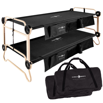 Disc-O-Bed XLarge Cam-O-Bunk Benchable Double Cot with Storage Organizers, Black - 231622