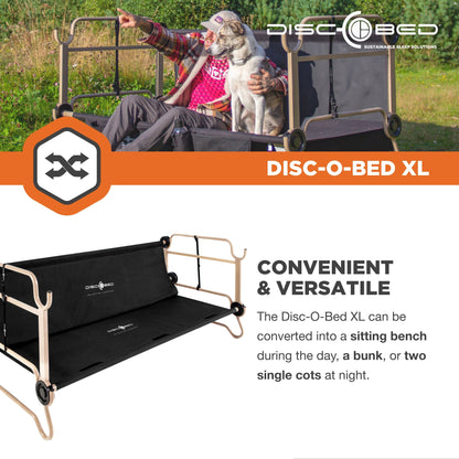 Disc-O-Bed XLarge Cam-O-Bunk Benchable Double Cot with Storage Organizers, Black - 231622