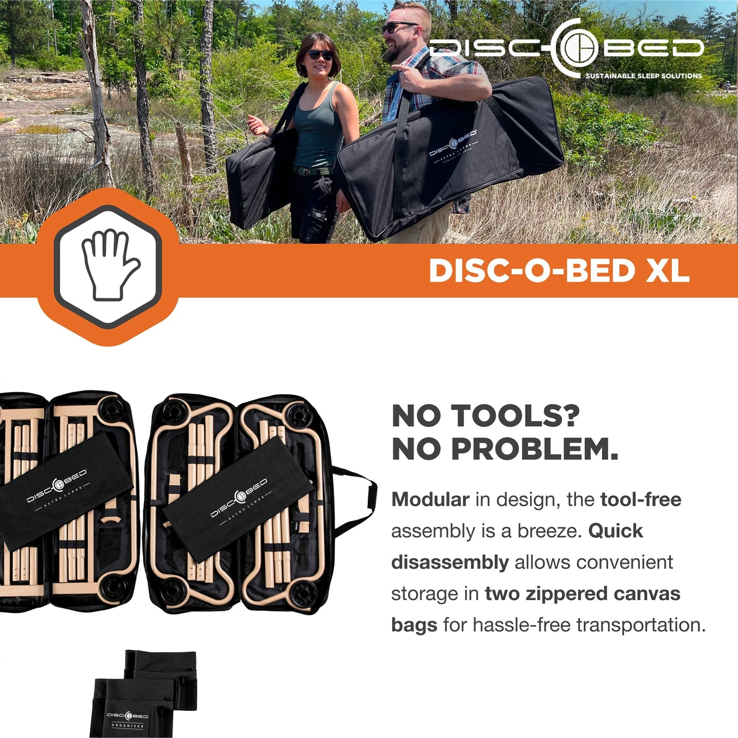 Disc-O-Bed XLarge Cam-O-Bunk Benchable Double Cot with Storage Organizers, Black - 231622