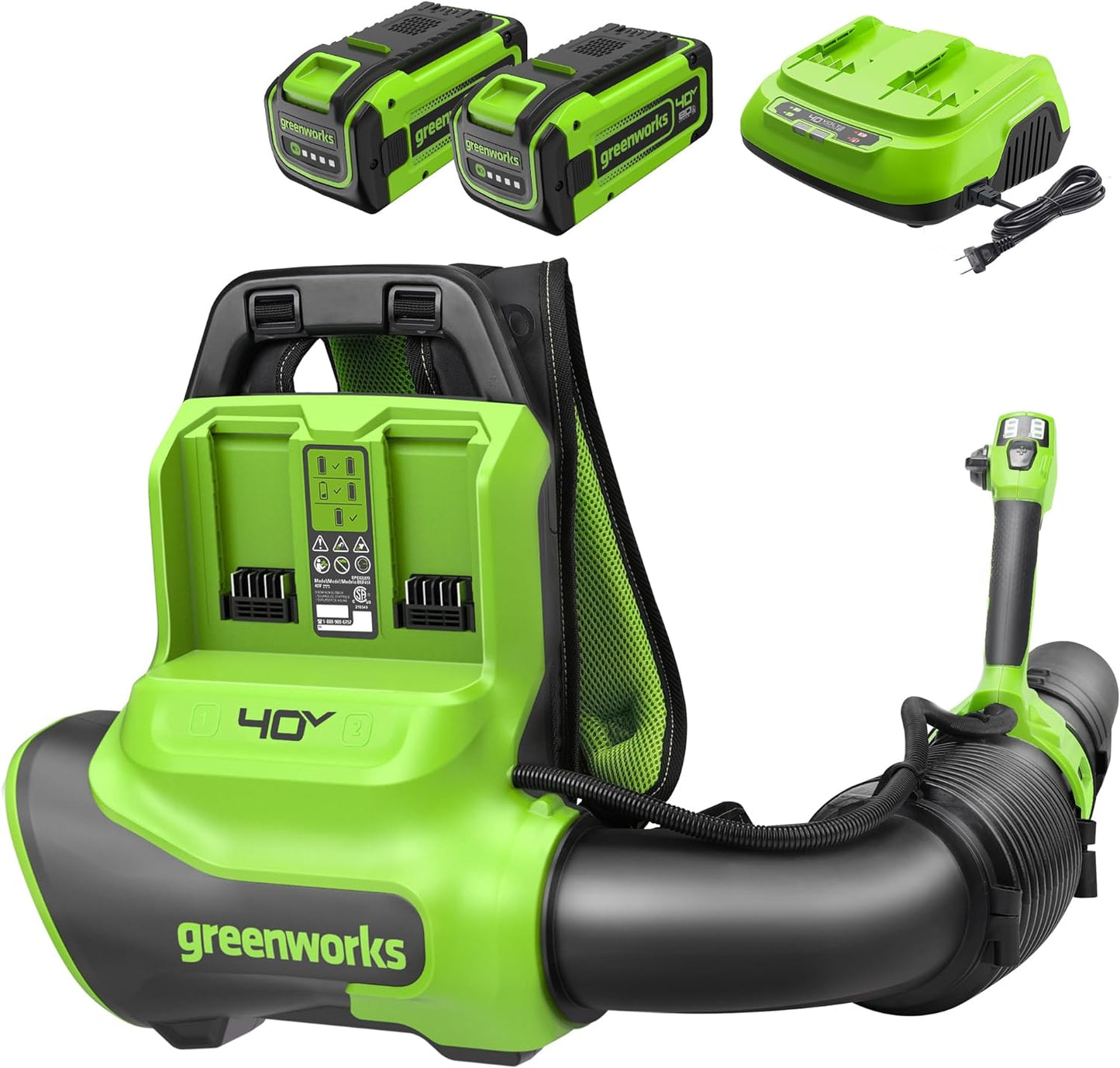 Greenworks 40V 710 CFM Cordless Battery Dual Port Backpack Blower w/ (2) 8.0Ah Battery & Charger - 2428502