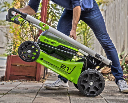 Greenworks 48V (2x24V) 21" Cordless Battery Self-Propelled Lawn Mower w/ (4) 4.0Ah USB Batteries & (2) Dual Port Chargers - 2532902