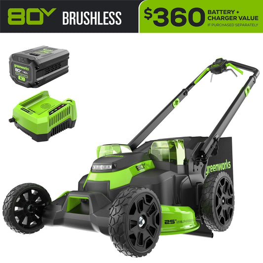 Greenworks 80V 25" Cordless Battery Dual Blade Self-Propelled Mower w/ 4.0Ah Battery & Rapid Charger - 2541402