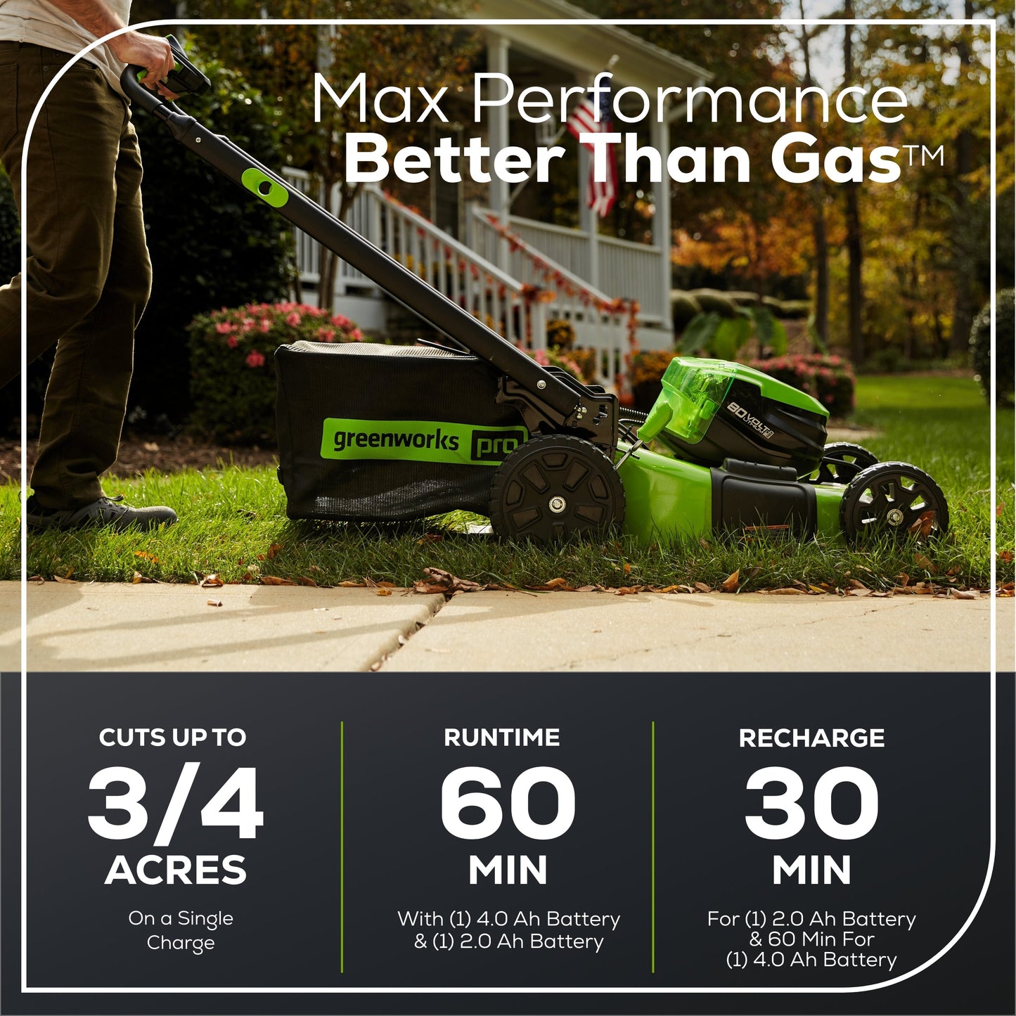 Greenworks 80V 21" Cordless Battery 4-in-1 Self-Propelled Lawn Mower w/ 4.0Ah, 2.0Ah Battery & Rapid Charger - 2544502