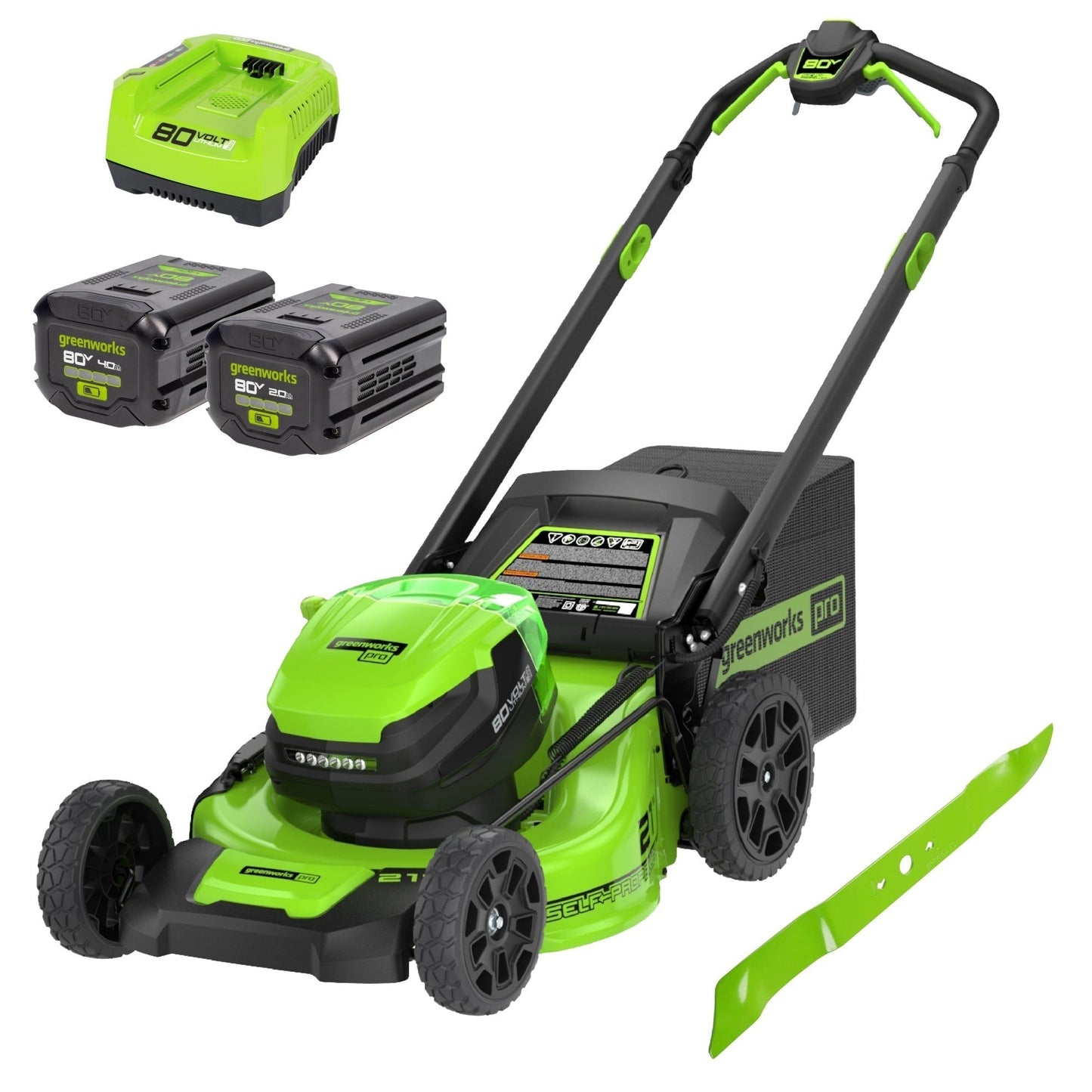 Greenworks 80V 21" Cordless Battery 4-in-1 Self-Propelled Lawn Mower w/ 4.0Ah, 2.0Ah Battery & Rapid Charger - 2544502
