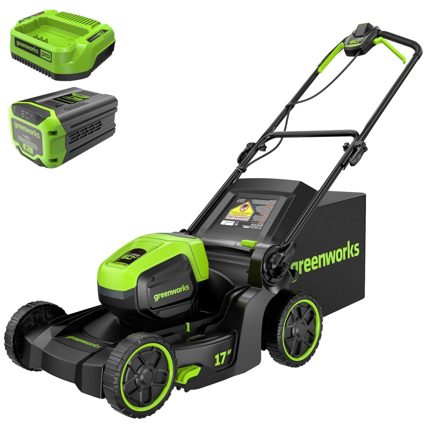 Greenworks 60V 17" Cordless Battery Push Lawn Mower w/ 4.0Ah Battery & Charger - 2553102