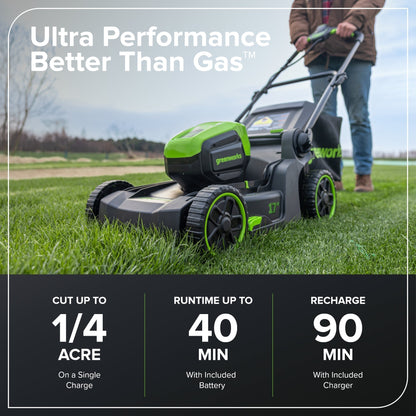 Greenworks 60V 17" Cordless Battery Push Lawn Mower w/ 4.0Ah Battery & Charger - 2553102