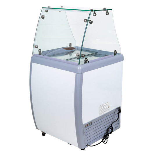 Chef AAA - FR-CN-0160-S, Commercial 26" Glass Door Ice Cream Dipping Chest Freezer Display and Sneeze Guard - FR-CN-0160-S