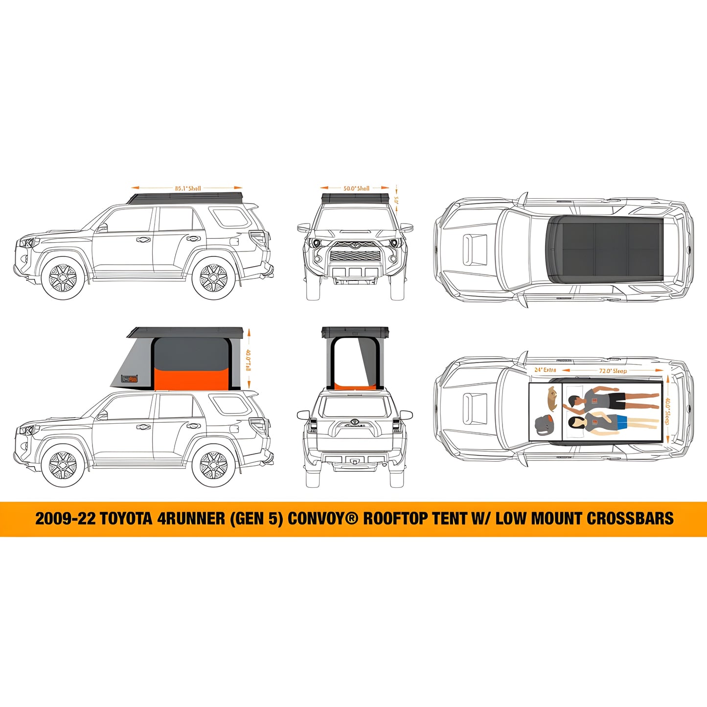 BadAss Tents Toyota 4Runner 09-23 (5th Gen) CONVOY Rooftop Tent Preassembled - 2601-0101A