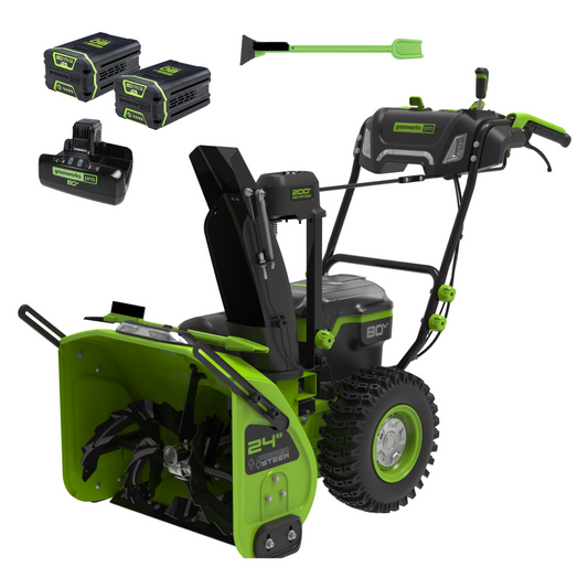 Greenworks 80V 24" Cordless Battery Two-Stage Snow Blower w/ Two (2) 4.0 Ah Batteries & Dual-Port Rapid Charger - 2615702