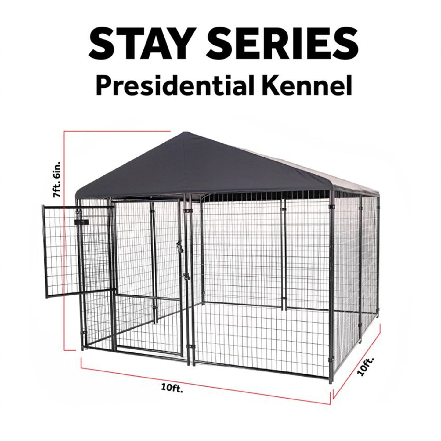 Lucky Dog STAY Series 10 x 10 x 6 Foot Roofed Steel Frame Dog Kennel, Grey - 265230