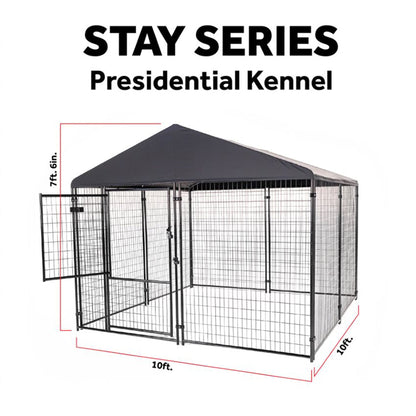 Lucky Dog STAY Series 10 x 10 x 6 Foot Roofed Steel Frame Dog Kennel, Grey - 265230