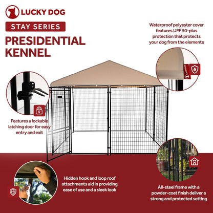 Lucky Dog STAY Series Presidential 10 x 10 x 6 Ft Steel Frame Dog Kennel, Khaki - 265241