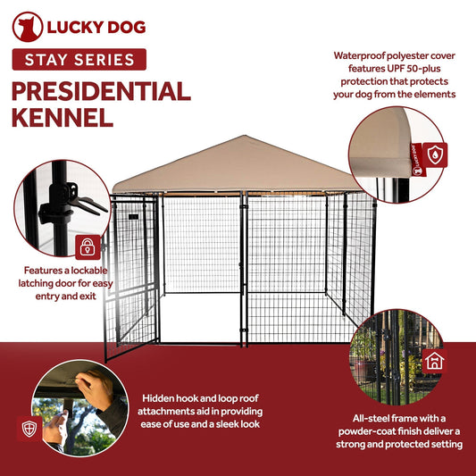 Lucky Dog STAY Series Presidential 10 x 10 x 6 Ft Steel Frame Dog Kennel, Khaki - 265241