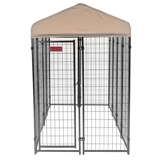 Lucky Dog STAY Series 4 x 8 x 6 Foot Roofed Steel Frame Villa Dog Kennel, Khaki - 268852